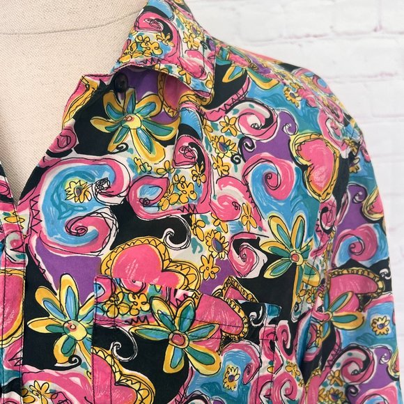 80's Silk Funky Flower Print Shirt-Size Medium - Peaches & Smith-Unisex - Picture 6 of 8